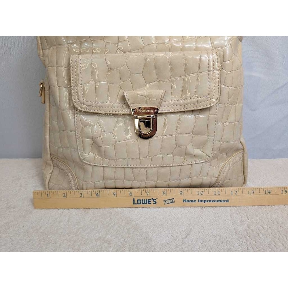 Liz Claiborne Cream Crocodile Embossed Patent Leather Shoulder Handbag - Picture 6 of 11